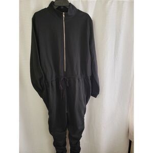 FASHION NOVA Womens Jumpsuit Size 2XL Black Zip Up Ruched Scrunched Legs NWT